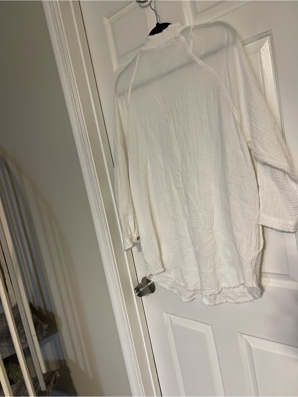 Lightweight White Button-Up Gauze Cover up Shirt - Picture 2 of 6